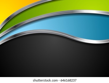 Colorful abstract vector art background with metallic waves