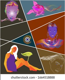 Dibujo abstracto colorido vectorial en tema retro.