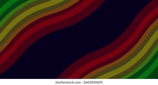 Colorful abstract vector background from the 70s. Vintage retro wallpaper with rainbow stripes and wavy lines. Colorful 1970s illustration suitable for posters, banners, and wall art.