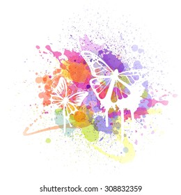 Colorful abstract vector background with butterflies