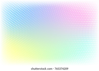 Colorful abstract vector background with dotted halftone. Cotton candy color textured banner template. White halftone ornament on pastel colorful abstraction. Nursery or feminine horizontal overlay
