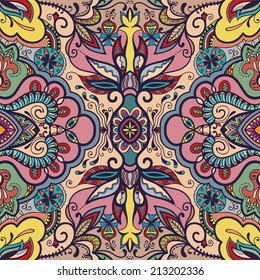 Colorful abstract vector background, ethnic ornament, seamless pattern, cartoon vector illustration