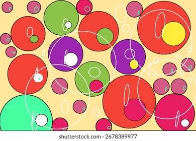 Fondo de Vector abstracto colorido con círculos superpuestos en vibrantes tonos rojo, verde, púrpura y rosa. Patrón geométrico moderno, perfecto para Fondos de pantalla, carteles, textiles y diseño digital proj