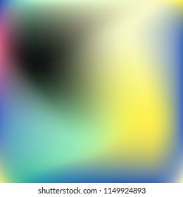 Colorful abstract vector. Blurred colorful gradient background. Multicolor blurry blend. Holographic illustration. Smooth mesh texture. Beautiful natural light. Blue, red, yellow soft colored vector.