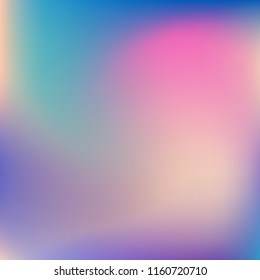 Colorful abstract vector. Blurred colorful gradient background. Multicolor blurry blend. Holographic illustration. Smooth mesh texture. Beautiful natural light. Blue, red, yellow soft colored vector.