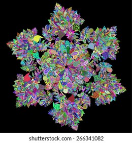 Colorful abstract vector circular ornament. Braided lines,ethnic pattern,lace for decoration.Theme,holidays.Template frame design for card,doily.Used for packaging,invitations,for your design.Flowers