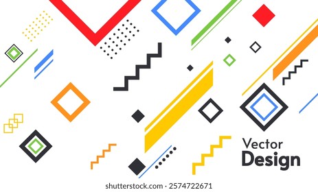 Colorful abstract vector design featuring geometric shapes, lines, and patterns. Modern composition with a minimalist style, perfect for backgrounds, decorations, or creative graphic projects.