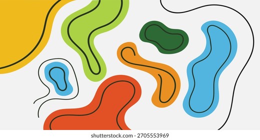 Colorful abstract vector with fluid organic shapes and smooth curves. A modern, vibrant background suitable for creative design, branding, posters, and digital projects.