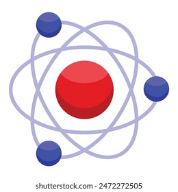 Ilustración vectorial abstracta colorida del modelo del átomo con los electrones que orbitan el núcleo, que representa el concepto científico en la química, la física, la biología, y la tecnología