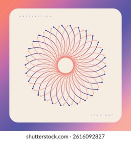 Colorful abstract vector illustration featuring interwoven curved lines with soft gradients and rounded dot endings. Clean, modern and minimal composition with a central focus point