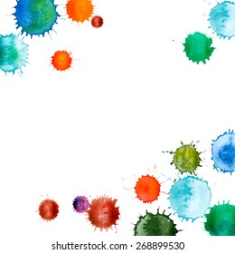 Colorful abstract vector ink paint splats. Set of watercolor blobs, isolated on white background. Watercolor frame.