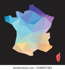 Mapa colorido vector abstracto bajo polígono de Francia. Ilustración vectorial.	