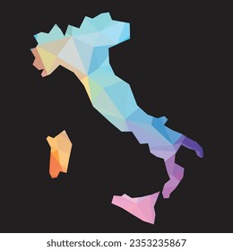 Farbige abstrakte Vektorgrafik Low polygonal von Italien Karte. Vektorgrafik.	