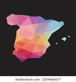 Colorful abstract vector low polygonal of Spain map. Vector illustration.	