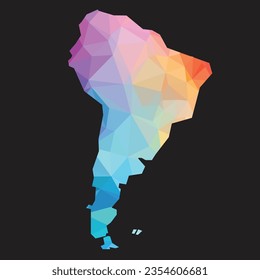 Colorful abstract vector low polygonal of South America map. Vector illustration.	
