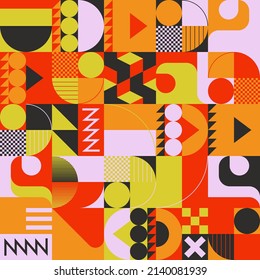 Colorful abstract vector pattern artwork made with various geometric shapes and elements. Digital graphics design for poster, cover, art, presentation, prints, fabric, wallpaper and etc.