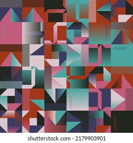Colorful abstract vector pattern artwork made with various geometric shapes and elements. Digital graphics design for poster, cover, art, presentation, prints, fabric, wallpaper and etc.