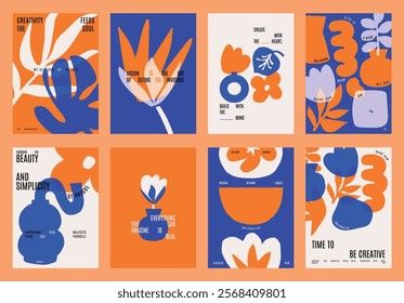 Colorful abstract vector posters with bold orange, blue, and white designs. Creative, vibrant, and artistic layouts. Perfect for modern, artistic, and creative themes. Blue and orange vector posters.