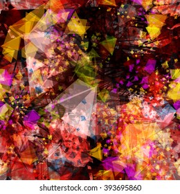 Colorful abstract vector seamless grunge pattern. Bright crystals, dark scratch