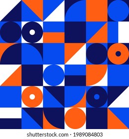 Colorful abstract vector seamless pattern with geometric shapes. Vintage retro bauhaus design background.