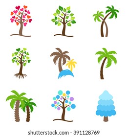 Colorful abstract vector tree icons collection isolated