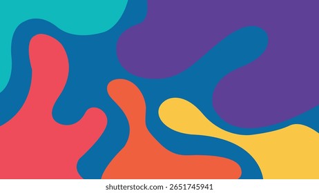 Colorful abstract visual with dynamic blobs in red, blue, purple, yellow, and turquoise creating a fluid modern art backdrop.