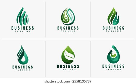 Colorful abstract water drop leaf logo set