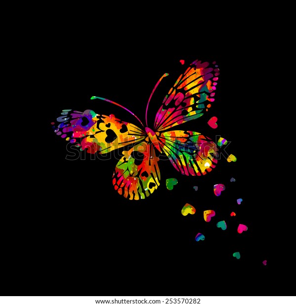 Colorful Abstract Watercolor Butterfly Hearts On Stock Vector (Royalty ...