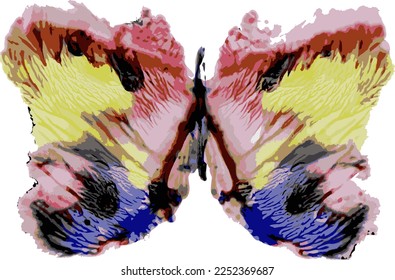 Colorful abstract watercolor butterfly isolated on white background. Wet watercolor stains. Vector illustration