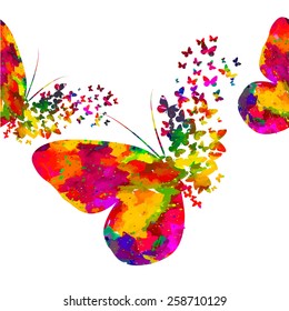 Colorful abstract watercolor butterfly on a white background. seamless background. Vector