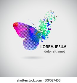 Colorful abstract watercolor butterfly on a white background. Vector