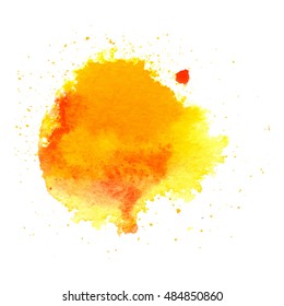 Colorful abstract watercolor circle with splashes and spatters. Modern creative watercolor background for trendy design.