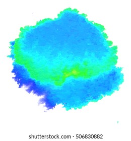 Colorful abstract watercolor circle with splashes and spatters. Modern creative watercolor background for trendy design.