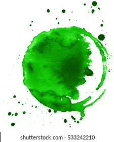 Colorful abstract watercolor circle with splashes and spatters. Modern creative watercolor background for trendy design.