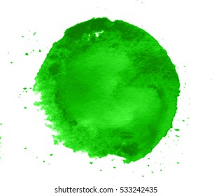 Colorful abstract watercolor circle with splashes and spatters. Modern creative watercolor background for trendy design.