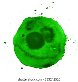 Colorful abstract watercolor circle with splashes and spatters. Modern creative watercolor background for trendy design.