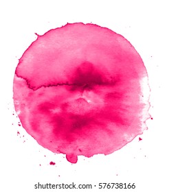 Colorful abstract watercolor circle with splashes and spatters. Modern creative watercolor background for trendy design.