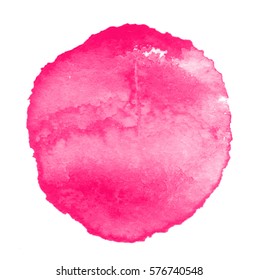 Colorful abstract watercolor circle with splashes and spatters. Modern creative watercolor background for trendy design.