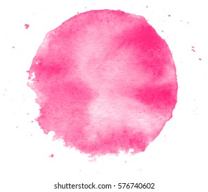Colorful abstract watercolor circle with splashes and spatters. Modern creative watercolor background for trendy design.