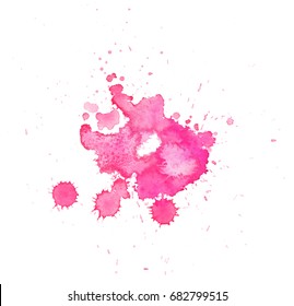 Colorful abstract watercolor circle with splashes and spatters. Modern creative watercolor background for trendy design.