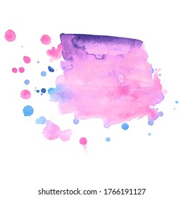 Colorful abstract watercolor stain with splashes and spatters. Modern creative background for trendy design.