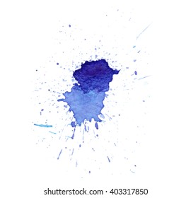 Colorful abstract watercolor stain with splashes and spatters. Modern creative background for trendy design.