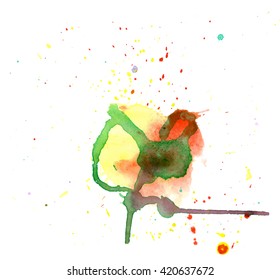Colorful abstract watercolor stain with splashes and spatters. Modern creative background for trendy design.