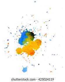 Colorful abstract watercolor stain with splashes and spatters. Modern creative background for trendy design.