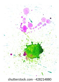 Colorful abstract watercolor stain with splashes and spatters. Modern creative background for trendy design.