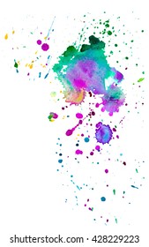 Colorful abstract watercolor stain with splashes and spatters. Modern creative background for trendy design.