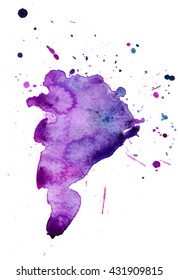 Colorful abstract watercolor stain with splashes and spatters. Modern creative background for trendy design.