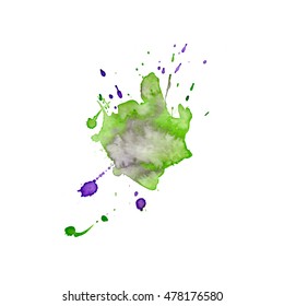 Colorful abstract watercolor stain with splashes and spatters. Modern creative background for trendy design.