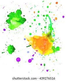 Colorful abstract watercolor texture with splashes and spatters. Modern creative watercolor background for trendy design.