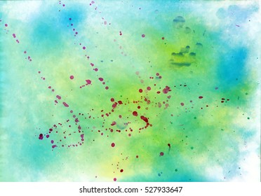 Colorful abstract watercolor texture with splashes and spatters. Modern creative background for trendy design.
